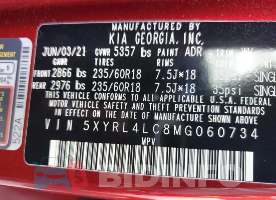 5XYRL4LC8MG060734 Photo# 10