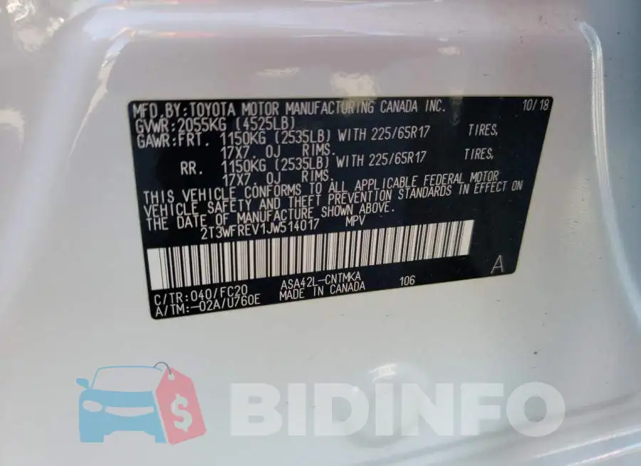 2T3WFREV1JW514017 Photo# 10