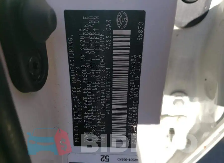 4T1B11HK4JU611771 Photo# 10