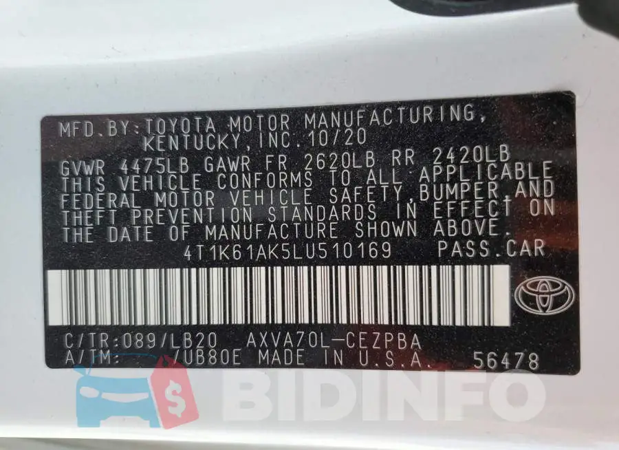 4T1K61AK5LU510169 Photo# 10