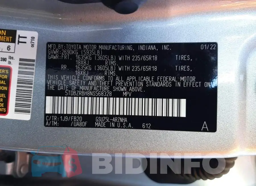 5TDBZRBH8NS568328 Photo# 10