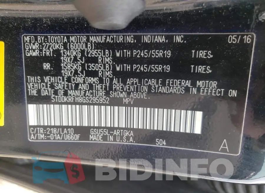 5TDDKRFH8GS295952 Photo# 10