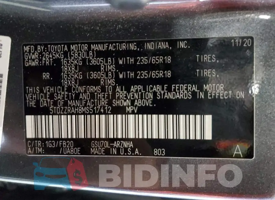 5TDZZRAH8MS517412 Photo# 10