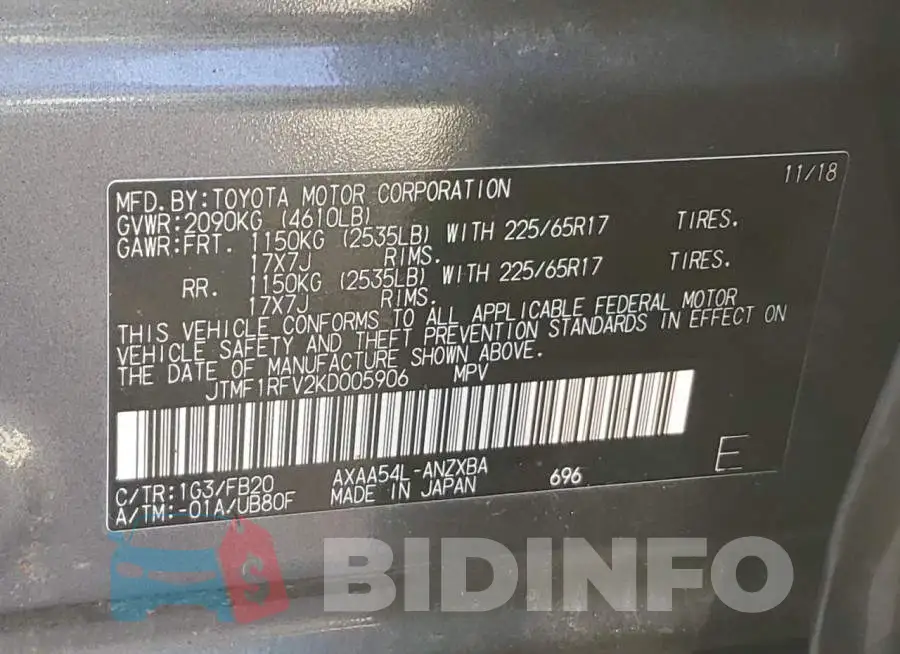 JTMF1RFV2KD005906 Photo# 10