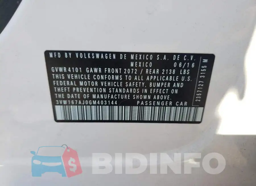 3VW167AJ0GM403144 Photo# 10