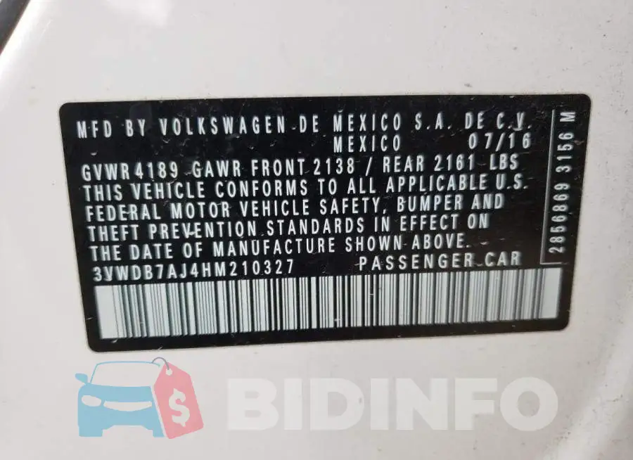 3VWDB7AJ4HM210327 Photo# 10
