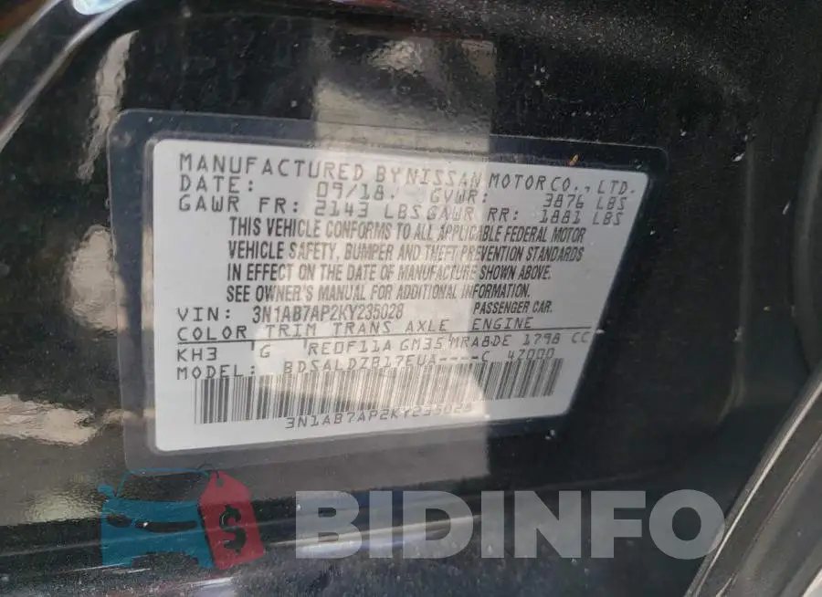 3N1AB7AP2KY235028 Photo# 10