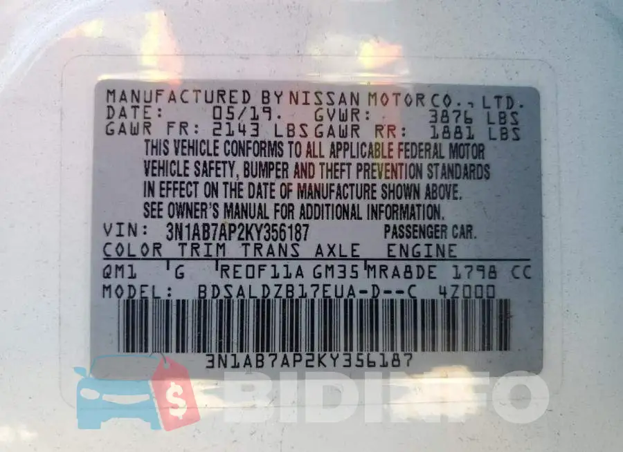 3N1AB7AP2KY356187 Photo# 10