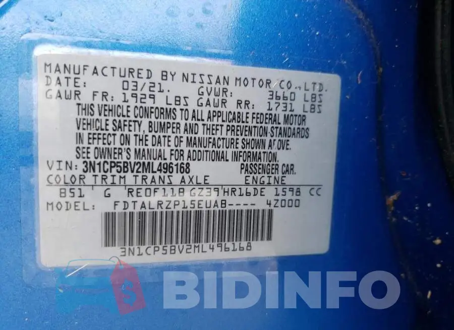 3N1CP5BV2ML496168 Photo# 10