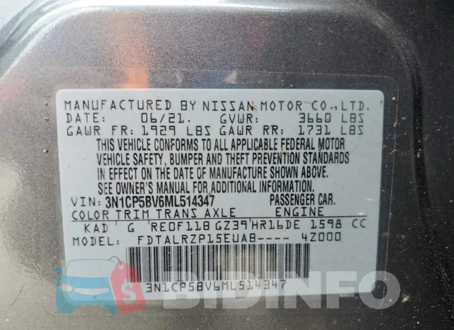3N1CP5BV6ML514347 Photo# 10