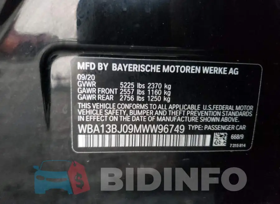 WBA13BJ09MWW96749 Photo# 10