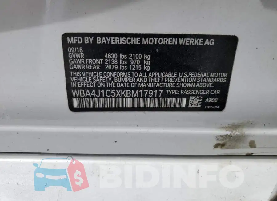 WBA4J1C5XKBM17917 Photo# 10