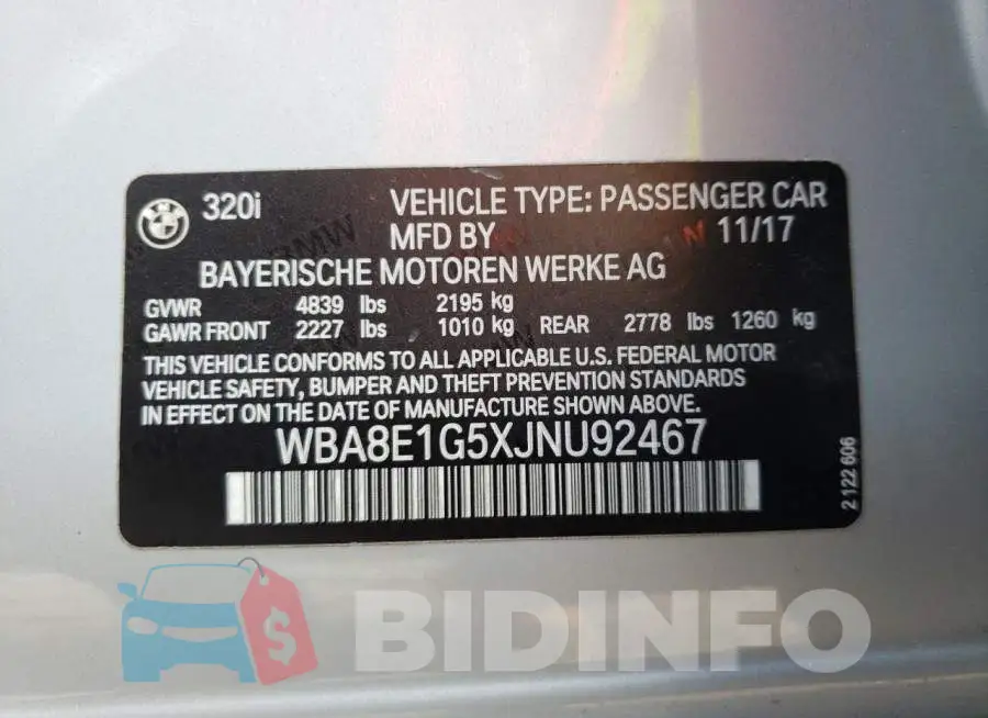 WBA8E1G5XJNU92467 Photo# 10