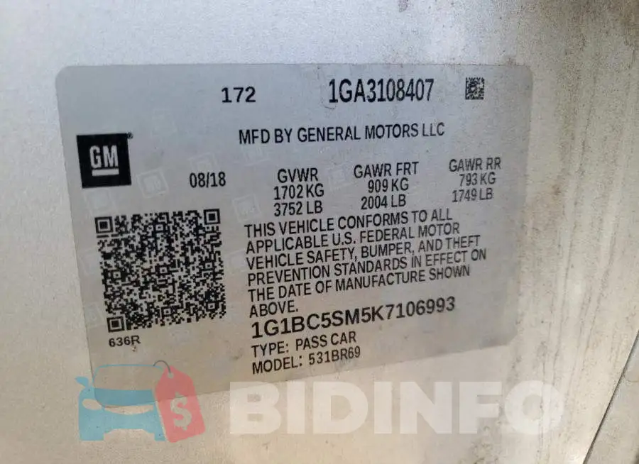 1G1BC5SM5K7106993 Photo# 10