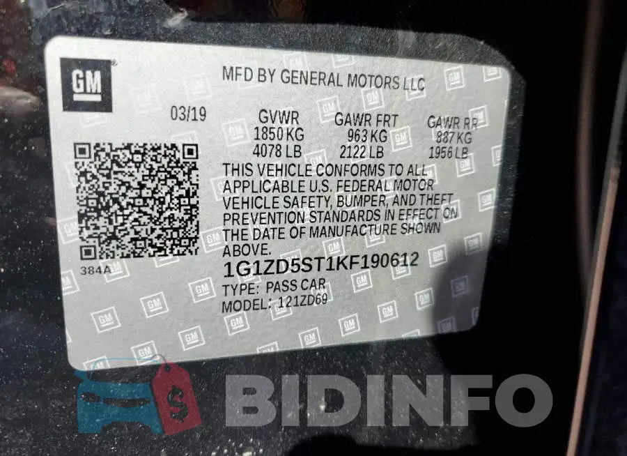 1G1ZD5ST1KF190612 Photo# 10