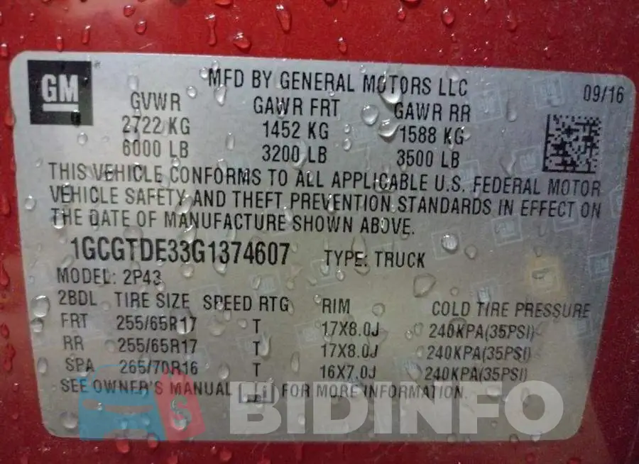 1GCGTDE33G1374607 Photo# 10