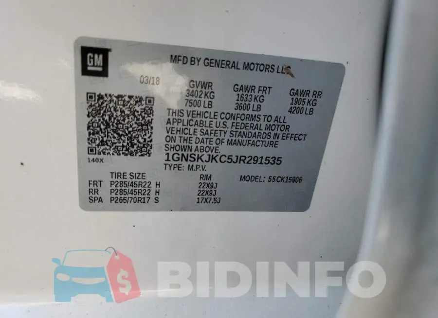 1GNSKJKC5JR291535 Photo# 10