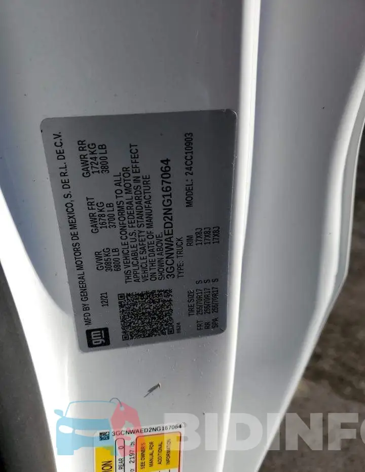 3GCNWAED2NG167064 Photo# 12
