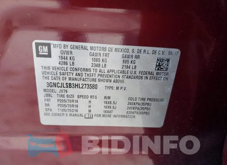 3GNCJLSB3HL273580 Photo# 10