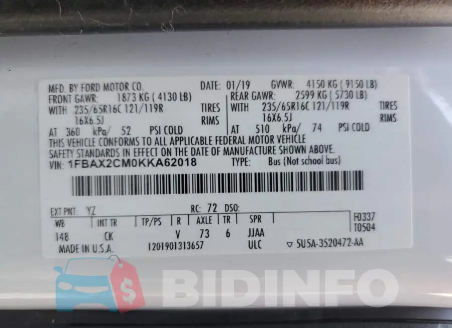 1FBAX2CM0KKA62018 Photo# 10