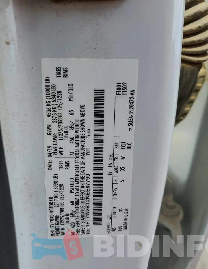 1FT7W2BT2KEE87790 Photo# 10