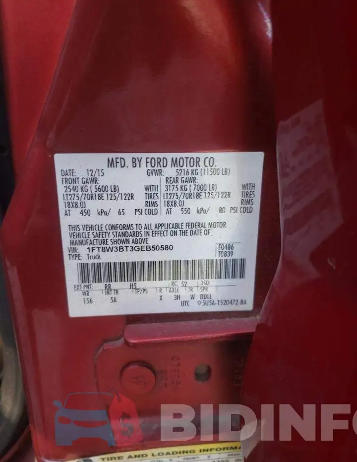 1FT8W3BT3GEB50580 Photo# 10