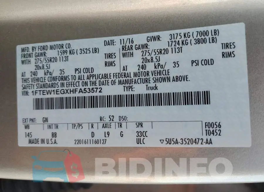 1FTEW1EGXHFA53572 Photo# 10