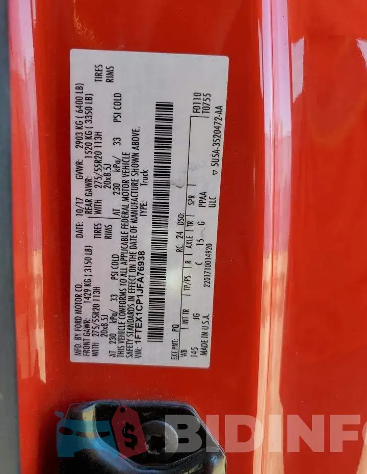 1FTEX1CP1JFA76938 Photo# 10
