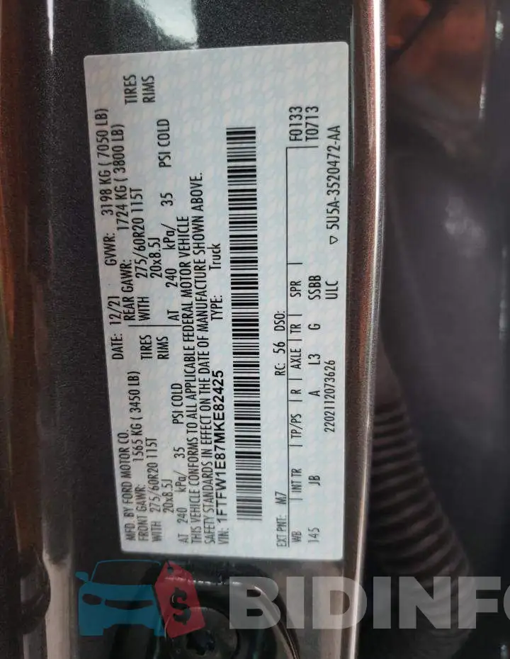 1FTFW1E87MKE82425 Photo# 10