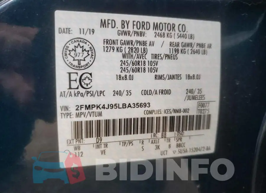 2FMPK4J95LBA35693 Photo# 10