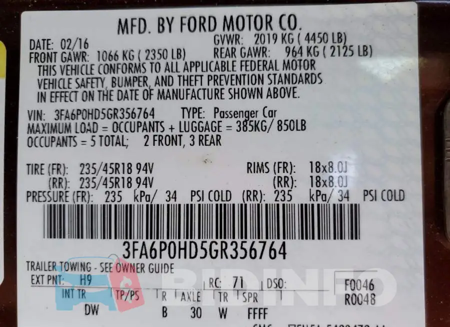 3FA6P0HD5GR356764 Photo# 10