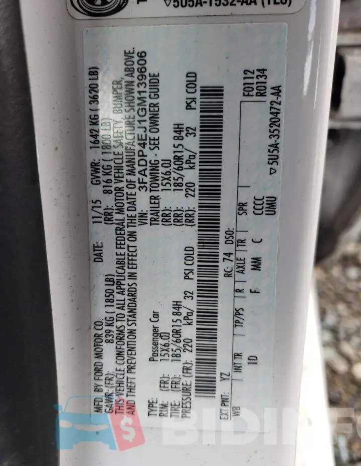 3FADP4EJ1GM139606 Photo# 10