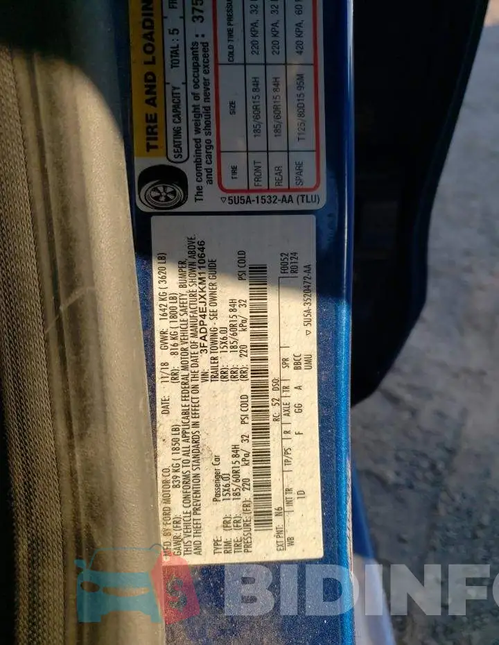 3FADP4EJXKM110646 Photo# 10