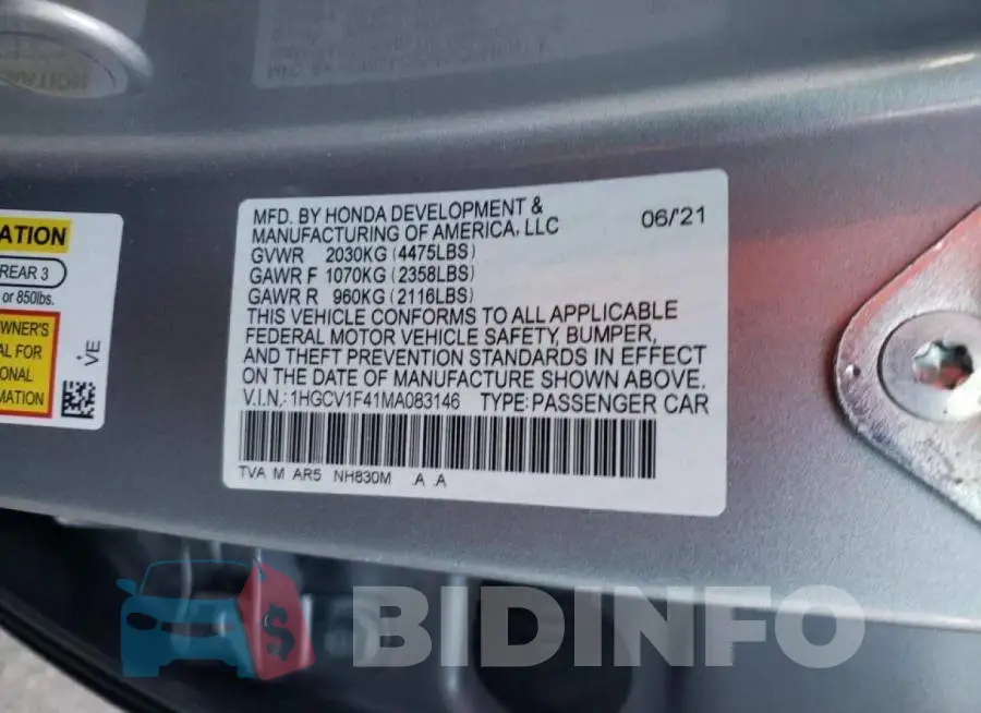 1HGCV1F41MA083146 Photo# 10