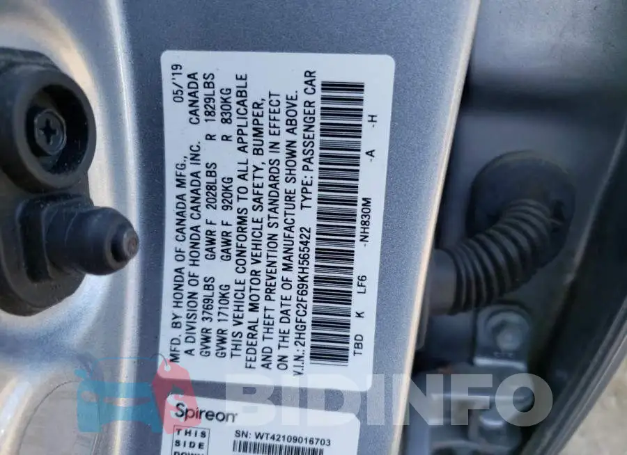 2HGFC2F69KH565422 Photo# 10
