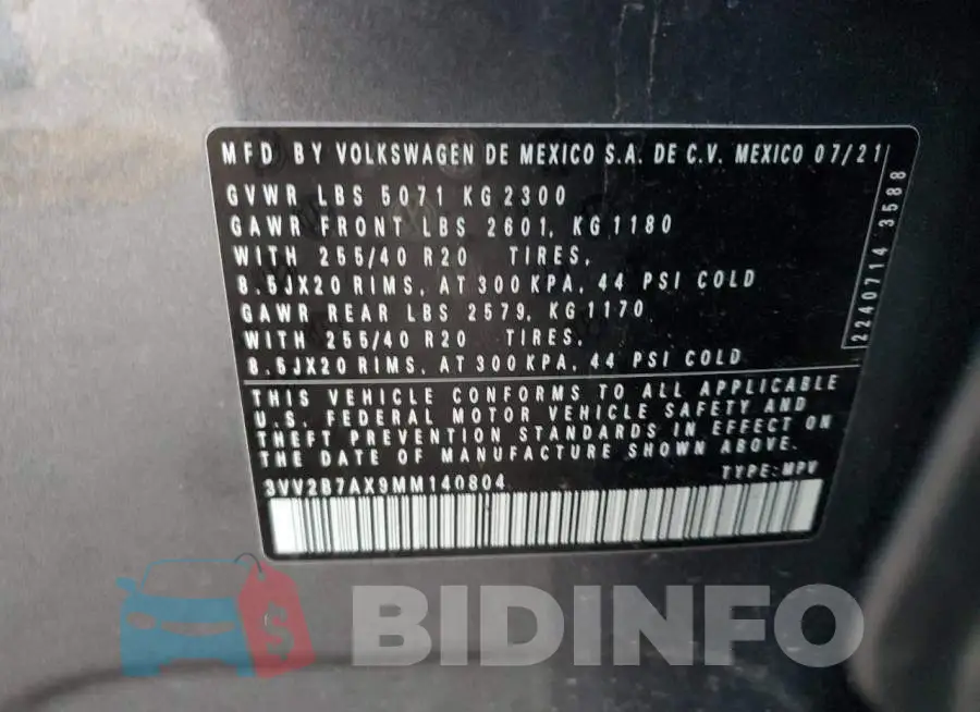 3VV2B7AX9MM140804 Photo# 10