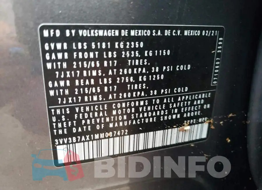 3VV3B7AX1MM087472 Photo# 10