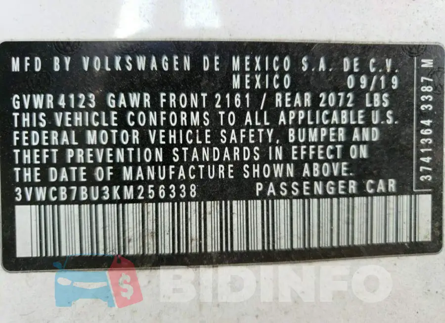 3VWCB7BU3KM256338 Photo# 10