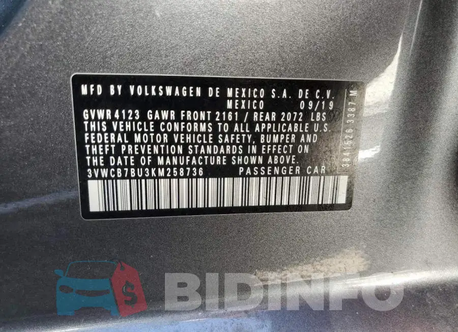 3VWCB7BU3KM258736 Photo# 10