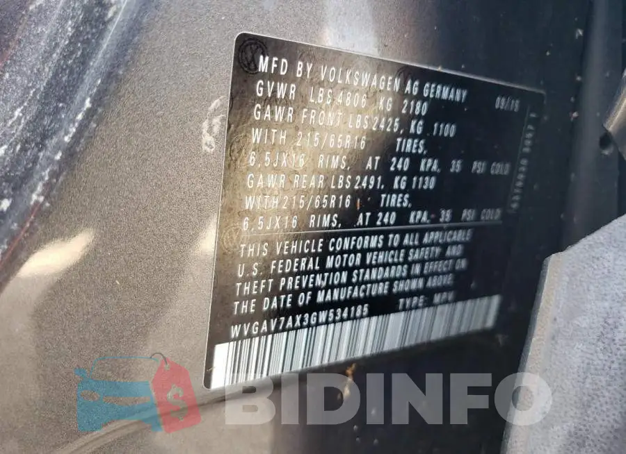 WVGAV7AX3GW534185 Photo# 10
