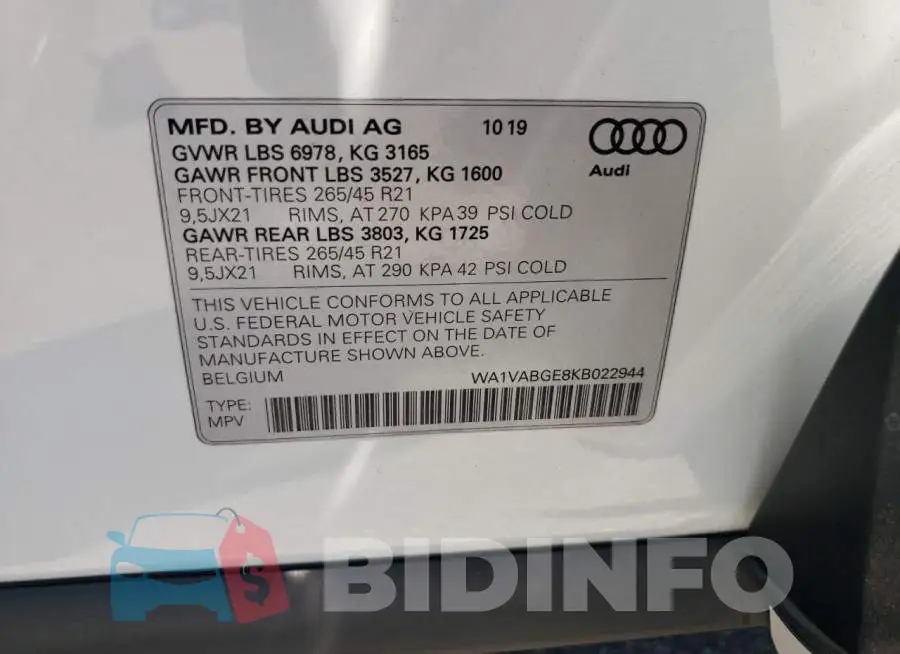 WA1VABGE8KB022944 Photo# 10