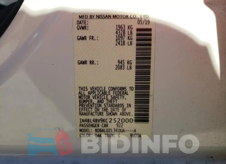 1N4BL4BV9KC252000 Photo# 10