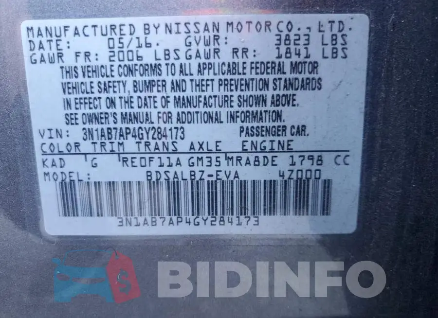 3N1AB7AP4GY284173 Photo# 10