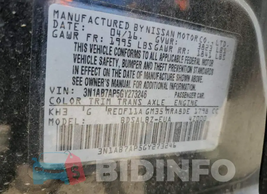 3N1AB7AP5GY273246 Photo# 10