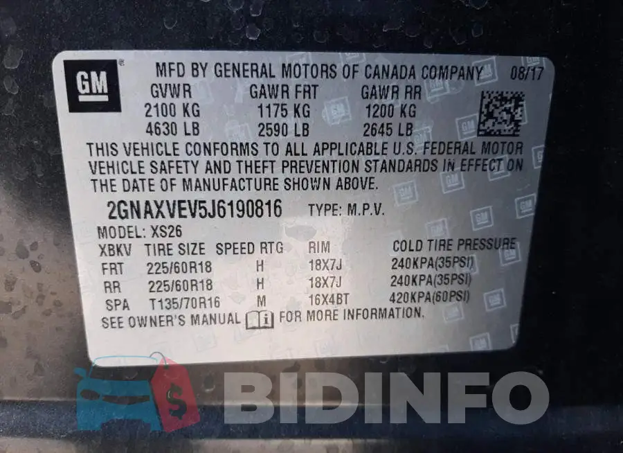 2GNAXVEV5J6190816 Photo# 10