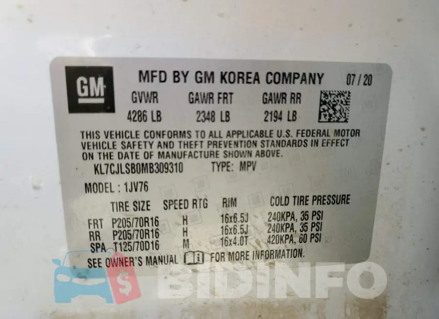 KL7CJLSB0MB309310 Photo# 10