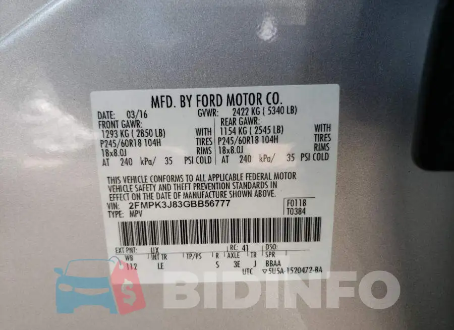 2FMPK3J83GBB56777 Photo# 10