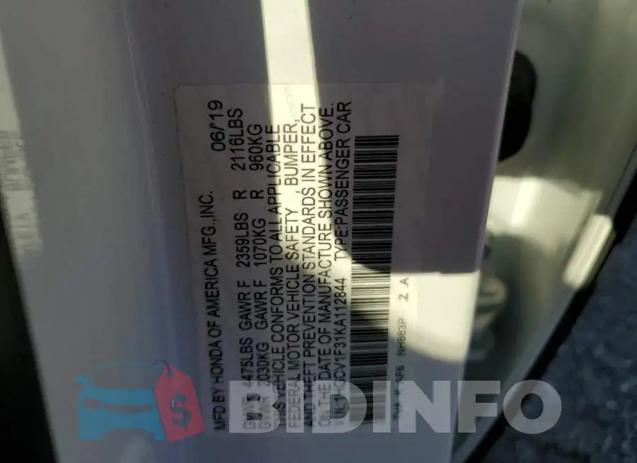 1HGCV1F31KA112844 Photo# 10