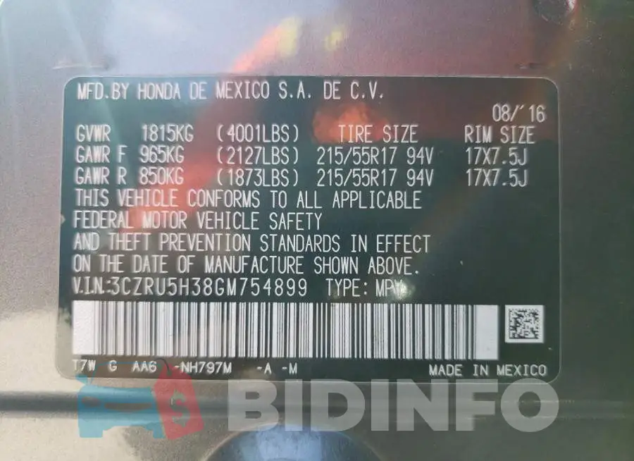 3CZRU5H38GM754899 Photo# 10
