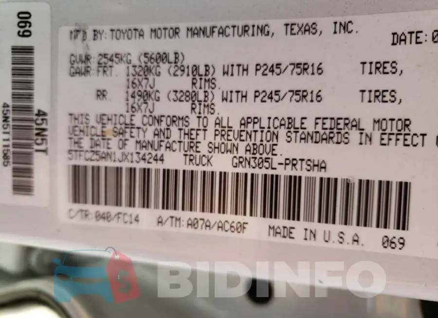 5TFCZ5AN1JX134244 Photo# 10